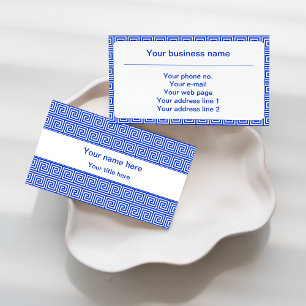 Greek Meander Key Squares Pattern Blue Business Card