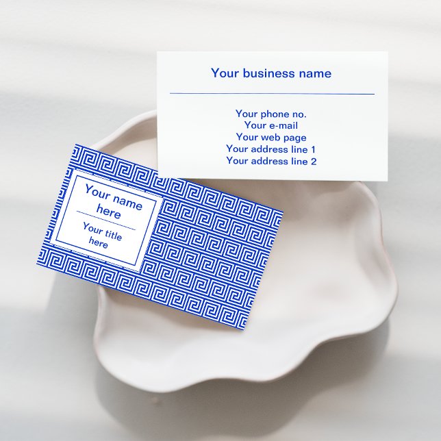 Greek Meander Key Squares Pattern Blue Business Card (Creator Uploaded)