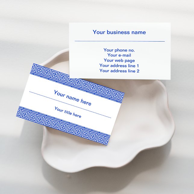 Greek Meander Key Squares Pattern Blue Business Card (Creator Uploaded)