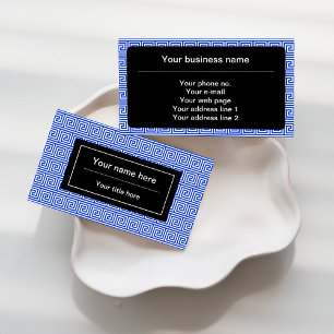 Greek Meander Key Squares Pattern Blue Business Card