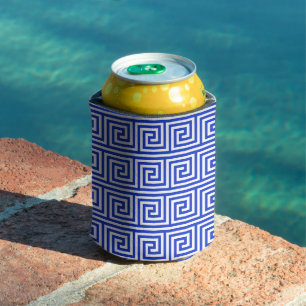 Greek Meander Key Squares Pattern Blue Can Cooler