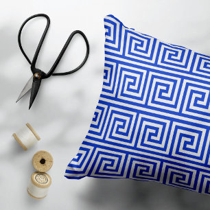 Greek Meander Key Squares Pattern Blue Decorative Cushion