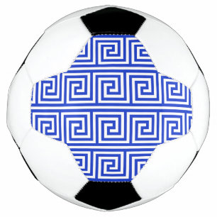 Greek Meander Key Squares Pattern Blue Football
