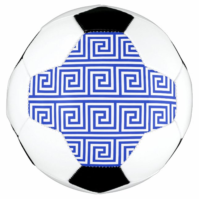 Greek Meander Key Squares Pattern Blue Football (Front)