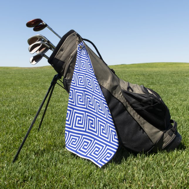 Greek Meander Key Squares Pattern Blue Golf Towel (Green)