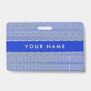Greek Meander Key Squares Pattern Blue ID Badge