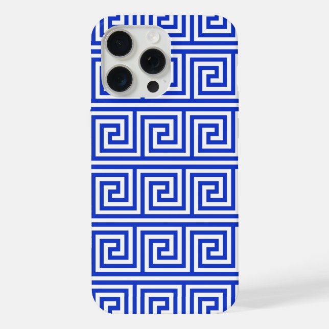 Greek Meander Key Squares Pattern Blue iPhone Case (Back)