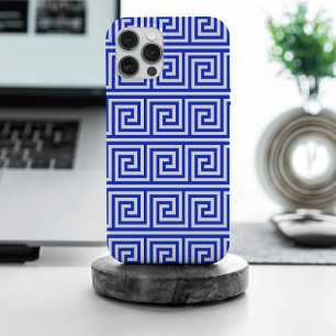 Greek Meander Key Squares Pattern Blue iPhone 15 Pro Max Case