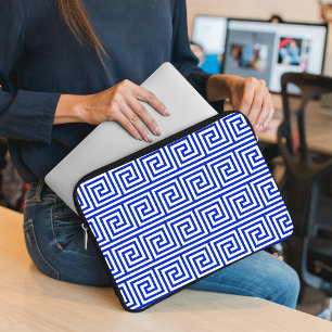 Greek Meander Key Squares Pattern Blue Laptop Sleeve