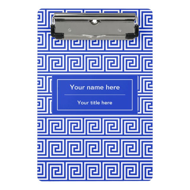 Greek Meander Key Squares Pattern Blue Mini Clipboard (Front)