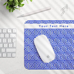 Greek Meander Key Squares Pattern Blue Mouse Mat