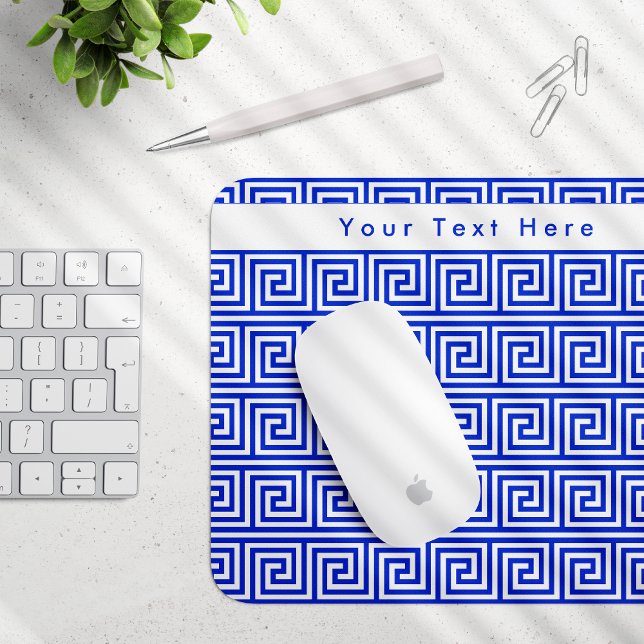 Greek Meander Key Squares Pattern Blue Mouse Mat (Creator Uploaded)