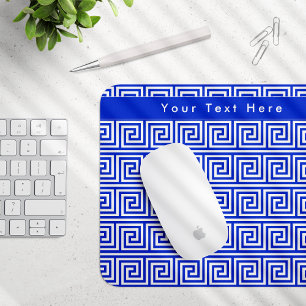 Greek Meander Key Squares Pattern Blue Mouse Mat