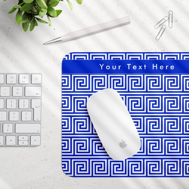 Greek Meander Key Squares Pattern Blue Mouse Mat (Creator Uploaded)
