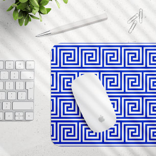 Greek Meander Key Squares Pattern Blue Mouse Mat