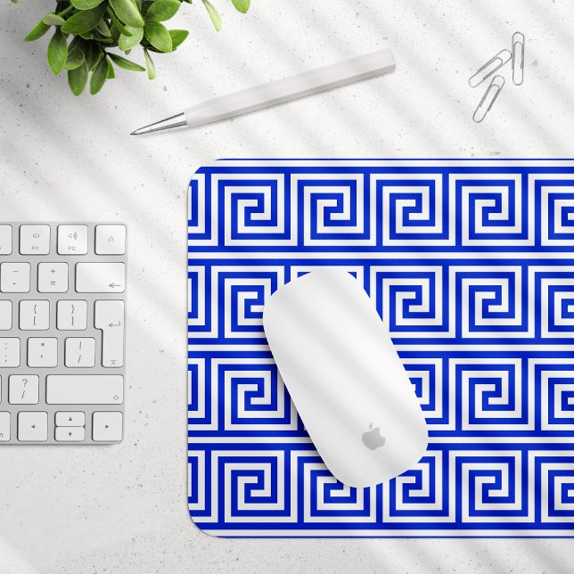Greek Meander Key Squares Pattern Blue Mouse Mat (Creator Uploaded)