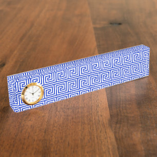 Greek Meander Key Squares Pattern Blue Nameplate