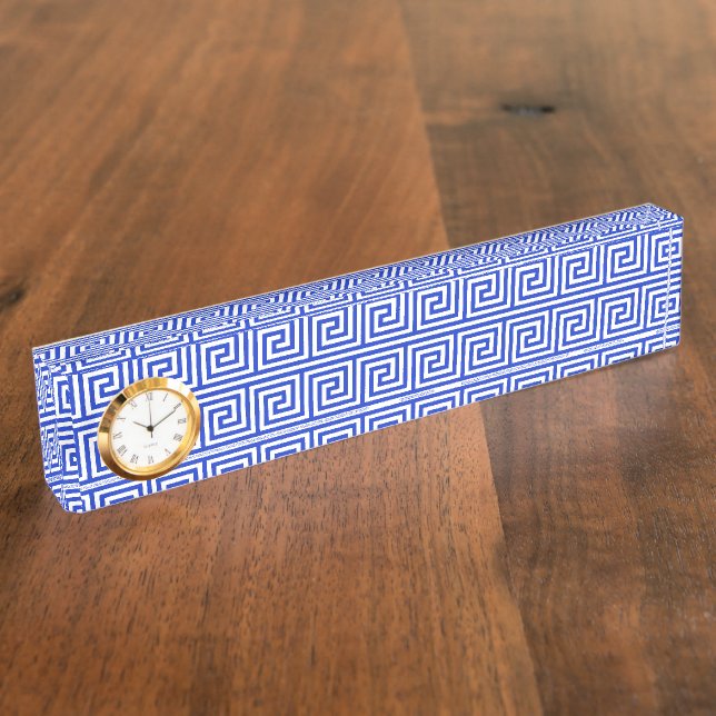 Greek Meander Key Squares Pattern Blue Nameplate (Side)