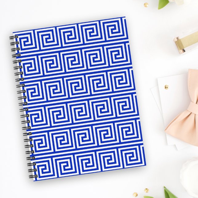 Greek Meander Key Squares Pattern Blue Notebook (Creator Uploaded)