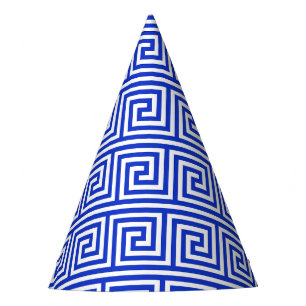 Greek Meander Key Squares Pattern Blue Party Hat