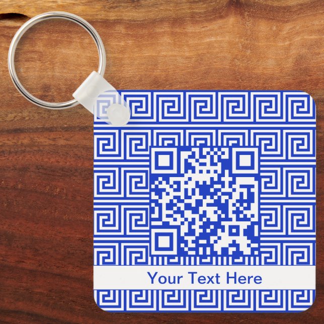 Greek Meander Key Squares Pattern Blue Ring (Front)
