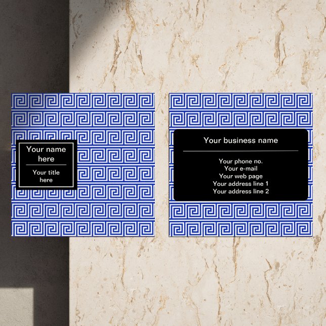 Greek Meander Key Squares Pattern Blue Square Business Card (Creator Uploaded)