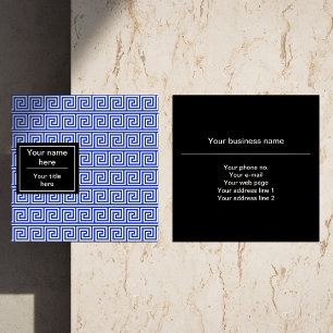 Greek Meander Key Squares Pattern Blue Square Business Card