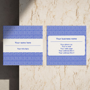Greek Meander Key Squares Pattern Blue Square Business Card