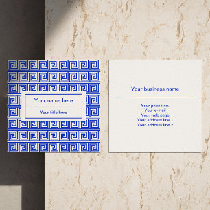 Greek Meander Key Squares Pattern Blue Square Business Card