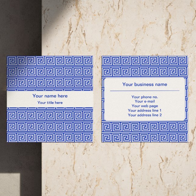 Greek Meander Key Squares Pattern Blue Square Business Card (Creator Uploaded)