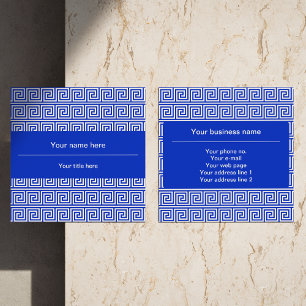 Greek Meander Key Squares Pattern Blue Square Business Card