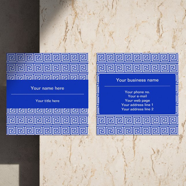 Greek Meander Key Squares Pattern Blue Square Business Card (Creator Uploaded)