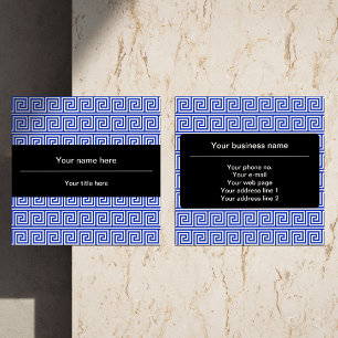 Greek Meander Key Squares Pattern Blue Square Business Card