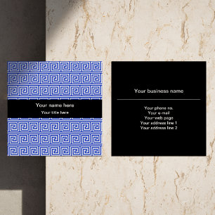 Greek Meander Key Squares Pattern Blue Square Business Card