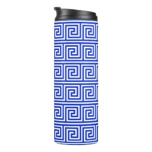 Greek Meander Key Squares Pattern Blue Thermal Tumbler