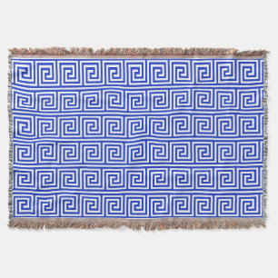 Greek Meander Key Squares Pattern Blue Throw Blanket