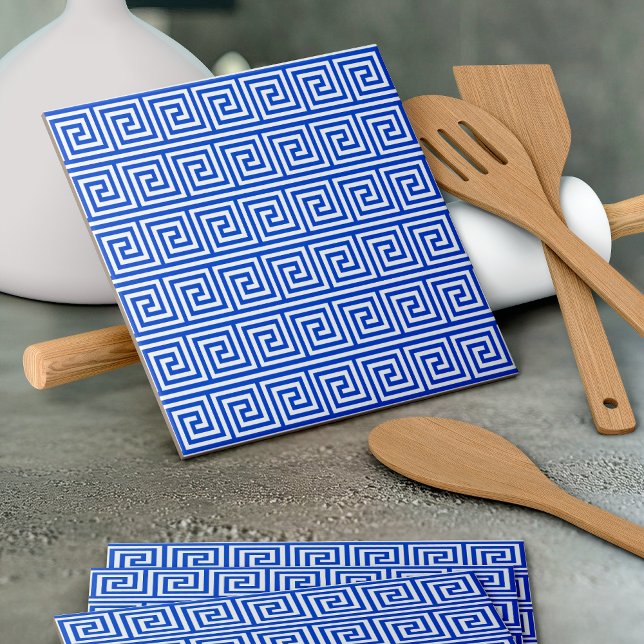Greek Meander Key Squares Pattern Blue Tile (Creator Uploaded)