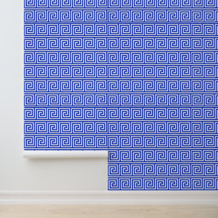 Greek Meander Key Squares Pattern Blue Wallpaper