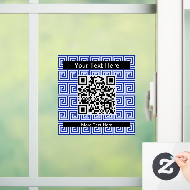 Greek Meander Key Squares Pattern Blue Window Cling (Home)