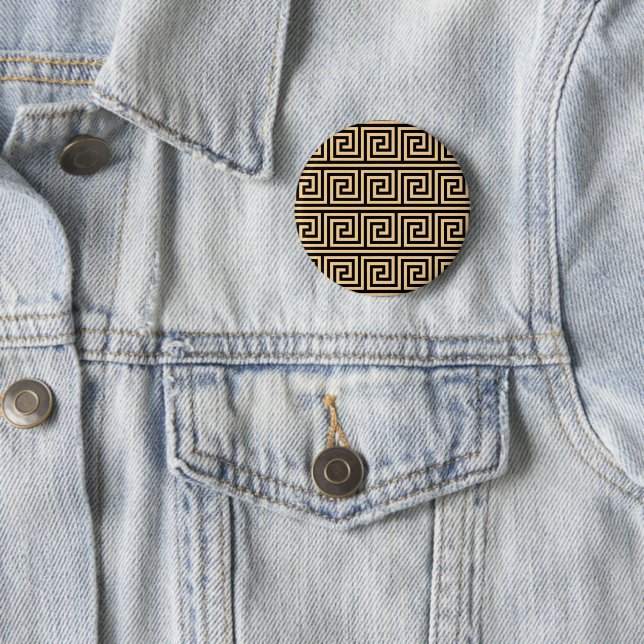 Greek Meander Key Squares Pattern Brown 6 Cm Round Badge (In Situ)