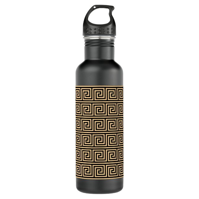 Greek Meander Key Squares Pattern Brown 710 Ml Water Bottle (Front)