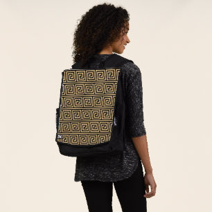 Greek Meander Key Squares Pattern Brown Backpack