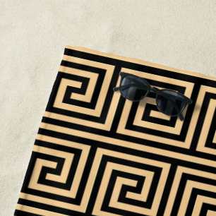 Greek Meander Key Squares Pattern Brown Beach Towel