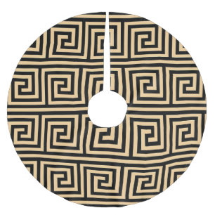 Greek Meander Key Squares Pattern Brown Brushed Polyester Tree Skirt