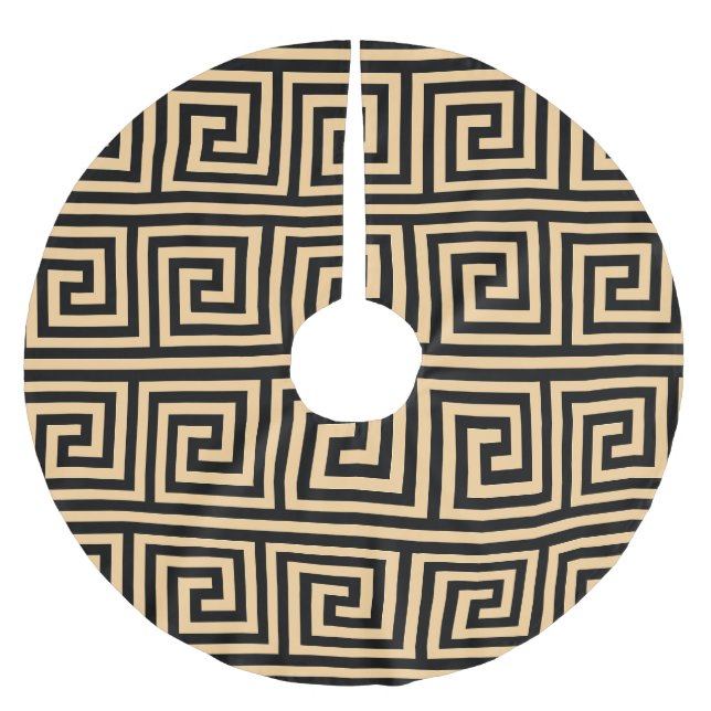 Greek Meander Key Squares Pattern Brown Brushed Polyester Tree Skirt (Front)