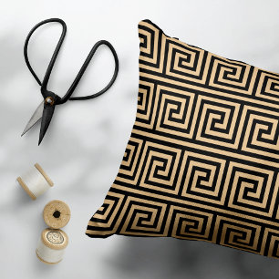 Greek Meander Key Squares Pattern Brown Decorative Cushion