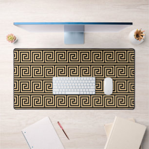 Greek Meander Key Squares Pattern Brown Desk Mat