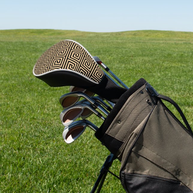 Greek Meander Key Squares Pattern Brown Golf Head Cover (In Situ)