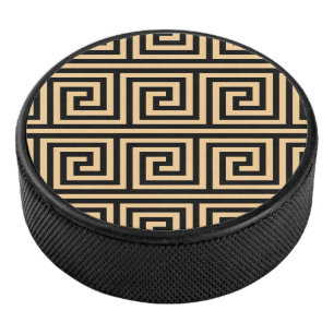 Greek Meander Key Squares Pattern Brown Hockey Puck
