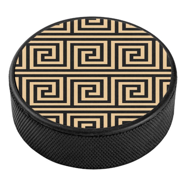 Greek Meander Key Squares Pattern Brown Hockey Puck (3/4)